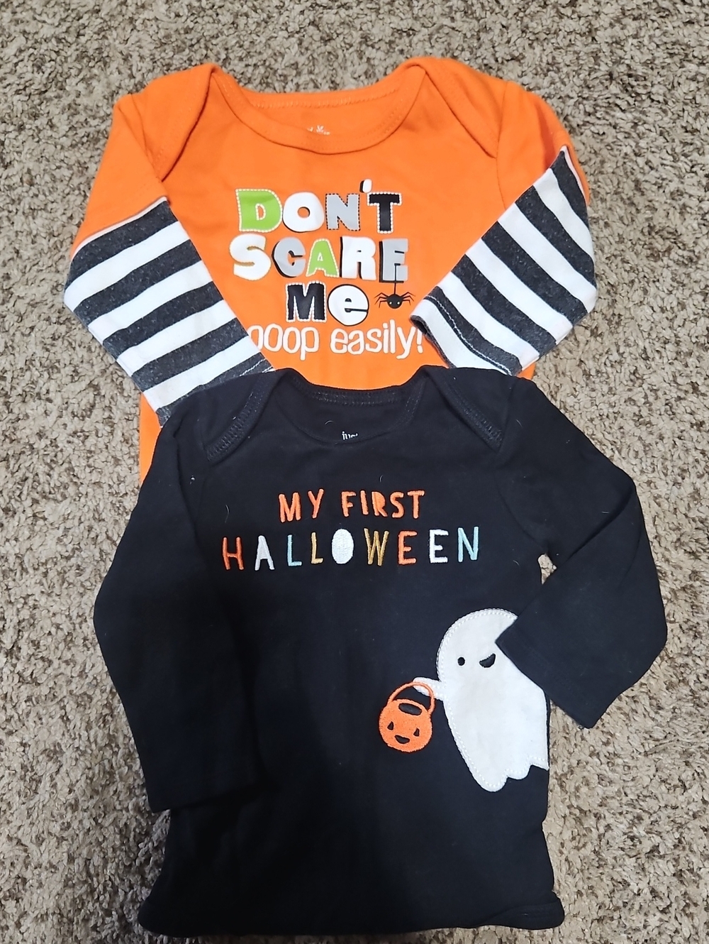 Carter's Orange & Black Halloween Bodysuit Set with Ghost and Striped Sleeves